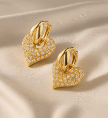 1 Pair Elegant Heart-Shaped 18K Gold Plated Drop Earrings – Copper & Zircon Inlay