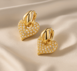 1 Pair Elegant Heart-Shaped 18K Gold Plated Drop Earrings – Copper & Zircon Inlay
