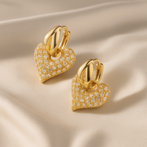 1 Pair Elegant Heart-Shaped 18K Gold Plated Drop Earrings – Copper & Zircon Inlay