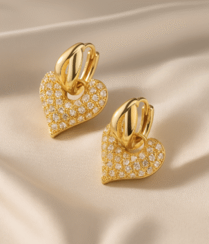 1 Pair Elegant Heart-Shaped 18K Gold Plated Drop Earrings – Copper & Zircon Inlay